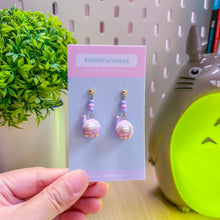 Load image into Gallery viewer, Purple Tamagochi Dangling Clay Earrings
