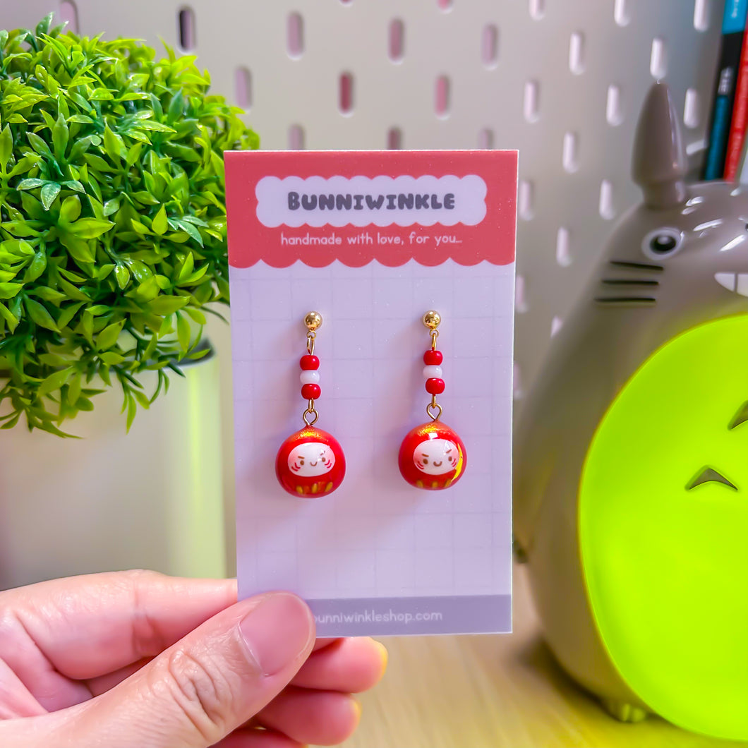 Daruma Dangling Clay Earrings